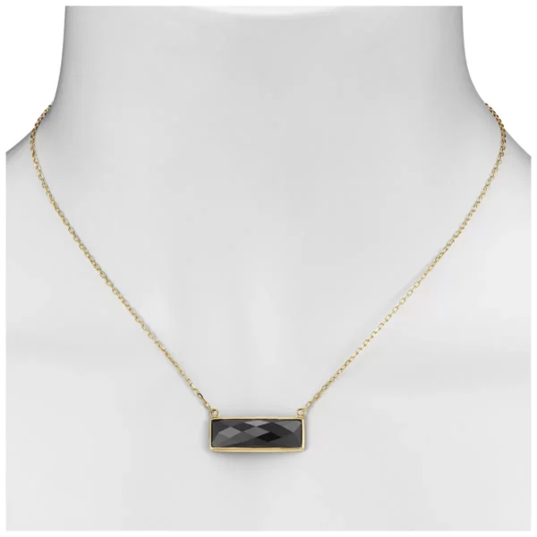 14KT Yellow Gold Black Onyx Rectangle Bezel Necklace 45cm