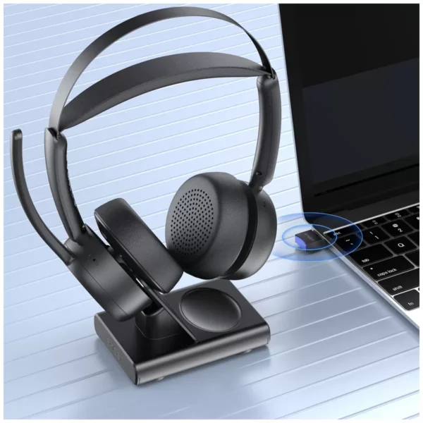 EMEET GeniusCall HS80 Wireless On-Ear Headset with Charging Base