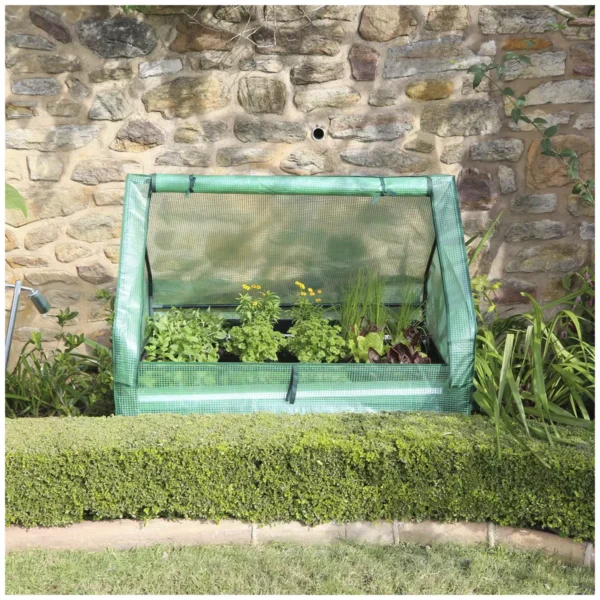 Greenlife Garden Bed Eucalypt Green with Drop Over Greenhouse 120 x 90 x 30 cm