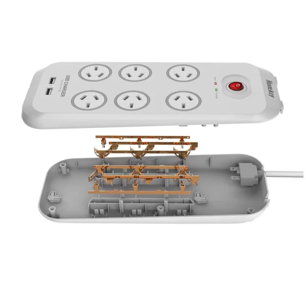 Huntkey 6 Way Powerboard With 2 USB Port And Surge Protection Pack 2 Piece