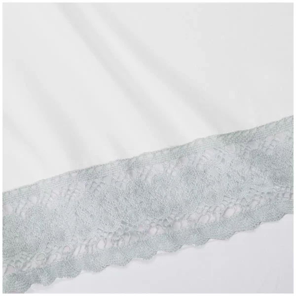 Kingtex Crochet-lace Microfibre Sheet Set 1500 Series Single - Ice Blue/White