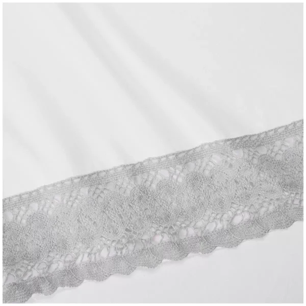 Kingtex Crochet-lace Microfibre Sheet Set 1500 Series Single - Silver/White