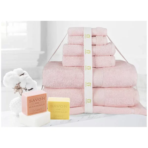 Kingtex Ramesses 100% Cotton Bath Towel Sets 7 piece - Soft Pink