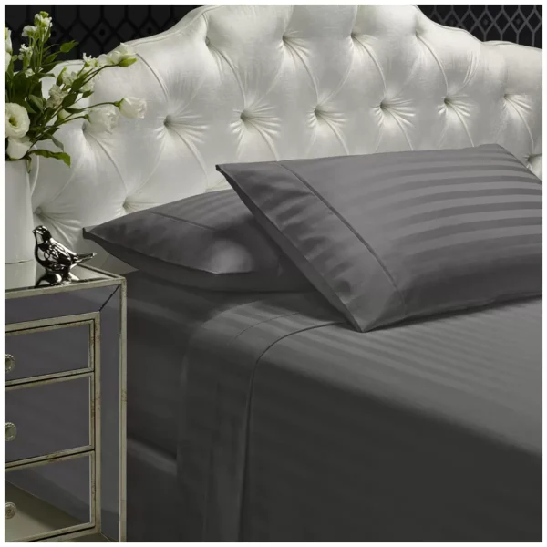 Bdirect Royal Comfort 1200 Thread Count Damask Stripe Cotton Blend Sheet Set - King - Charcoal Grey