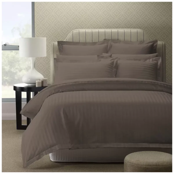 Bdirect Royal Comfort 1200 Thread count Damask Stripe Cotton Blend Quilt Cover Sets King - Pebble