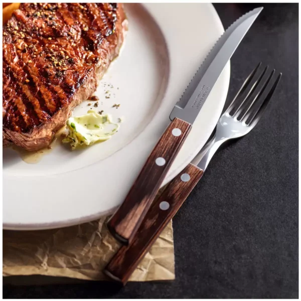Tramontina 12 piece Polywood Jumbo Steak Knife and Fork Cutlery Set Brown