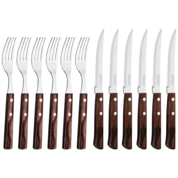 Tramontina 12 piece Polywood Jumbo Steak Knife and Fork Cutlery Set Brown
