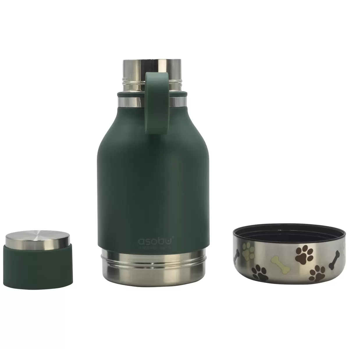 ASOBU 1 Litre Bottle With 360ml Dog Bowl Forest Green