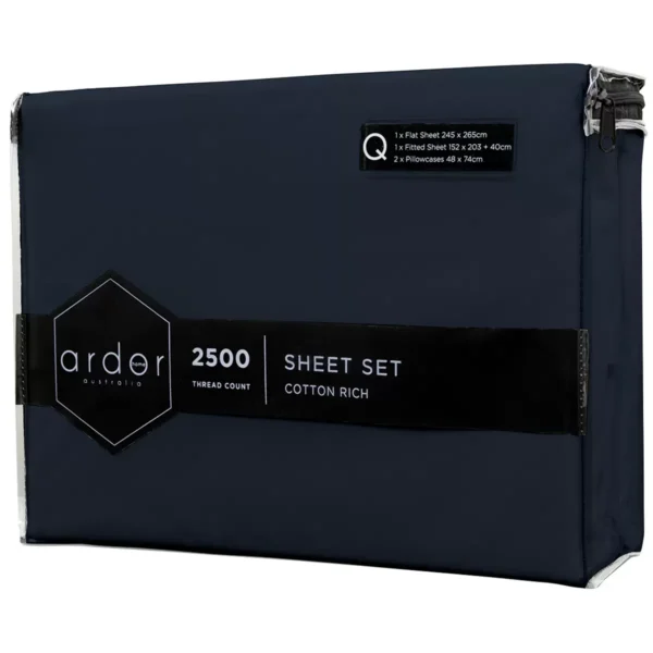 Ardor 2500TC Cotton Rich Sheet Sets Queen - Navy