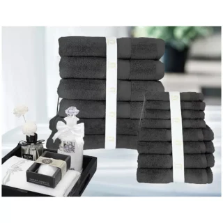 Kingtex 30% Bamboo & 70% Cotton 600gsm Bath Towel 14 piece - Charcoal