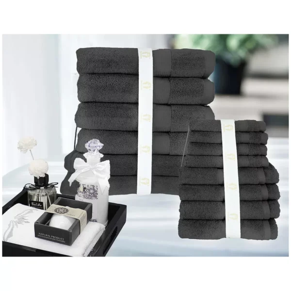 Kingtex 30% Bamboo & 70% Cotton 600gsm Bath Towel 14 piece - Charcoal