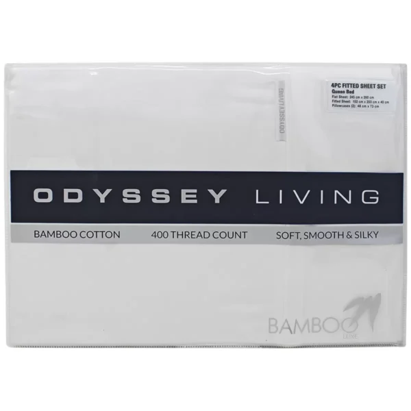 Odyssey Living 400TC Bamboo 4 Piece Sheet Set Queen White