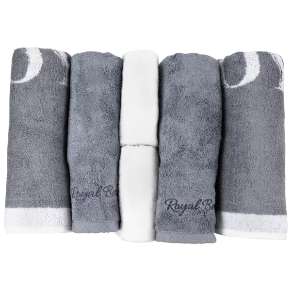 Royal Bergen Bamboo Hand Face Bath Towel Gift Set 6 piece Grey & White
